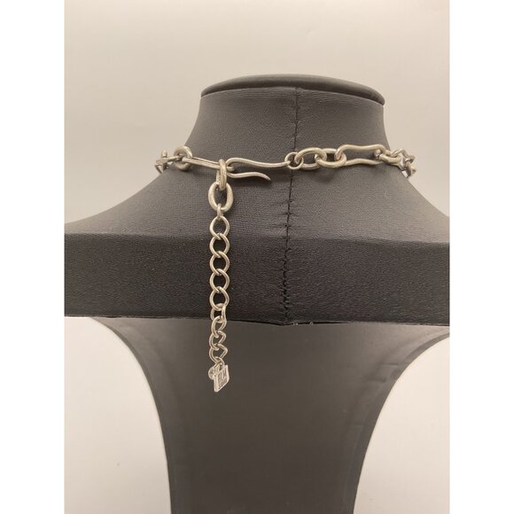 ALM Soho Silver Tone Chain Necklace With Metal & Leather Tassel - Picture 4 of 5